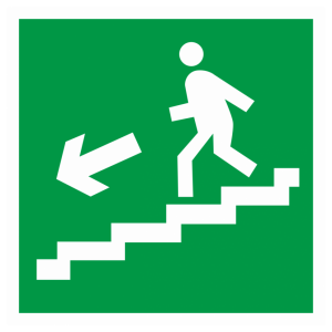 Наклейка E-14 «Направление к эвакуационному выходу по лестнице вниз» (налево)